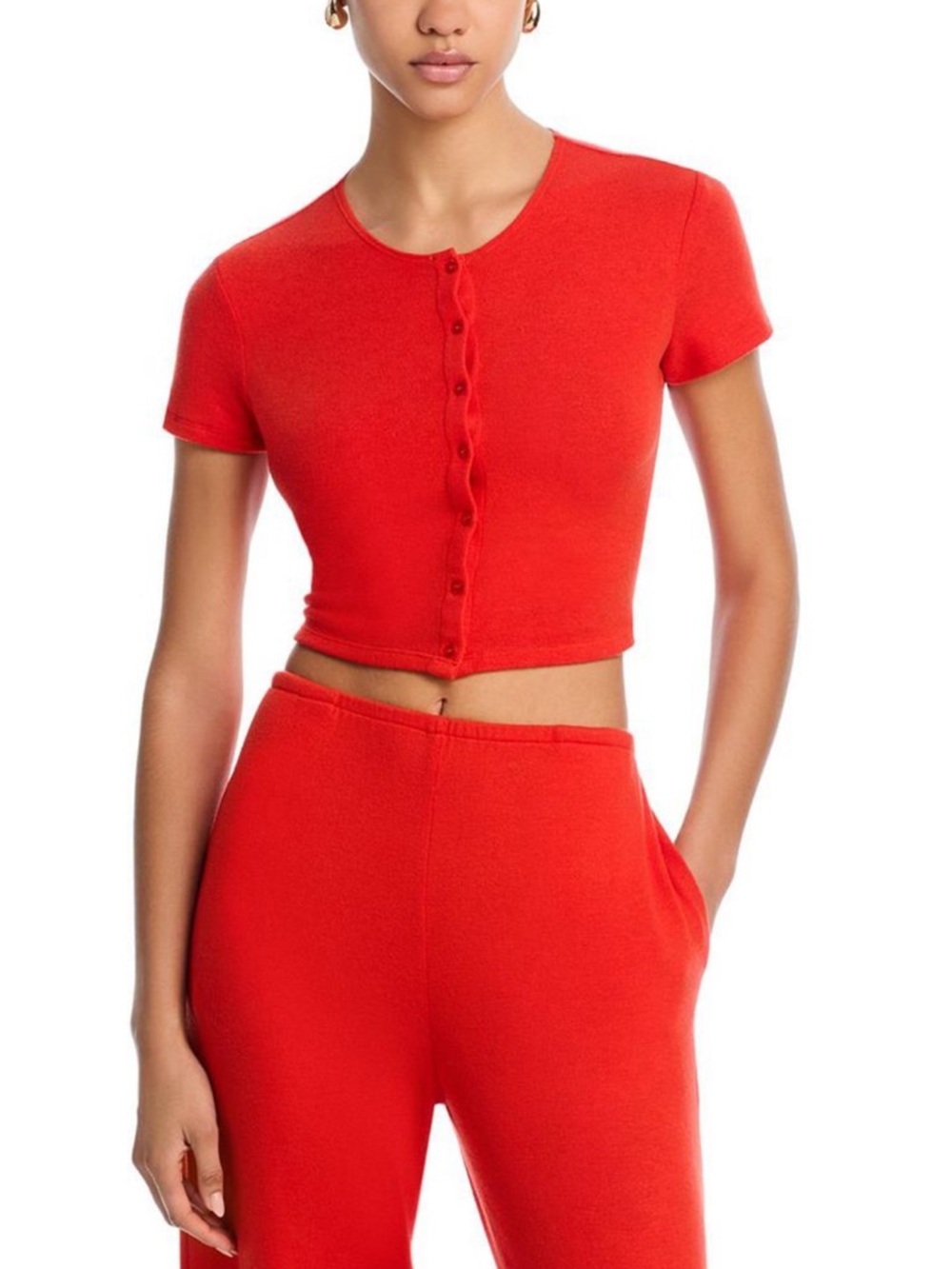 LESET Lauren Short-Sleeve Crop Cardigan in Poppy Sz L